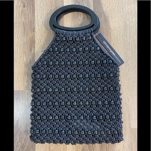 NWT  Black Woven & Wood Beads Purse
